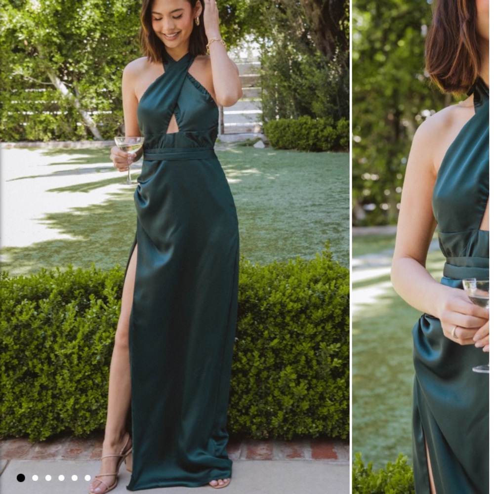 NWT Adele Halter Maxi Dress ~ Deep Emerald Luxe Satin